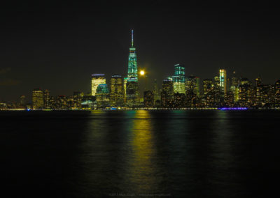Moon rising over Lower Manhattan and the World Trade Center