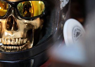 One of several photos of my world-famous sculpture, Skully, a.k.a. Death laughs at us all, created in 2023.