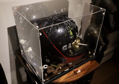 One of several photos of my world-famous sculpture, Skully, a.k.a. Death laughs at us all, created in 2023.