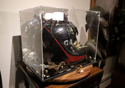 One of several photos of my world-famous sculpture, Skully, a.k.a. Death laughs at us all, created in 2023.