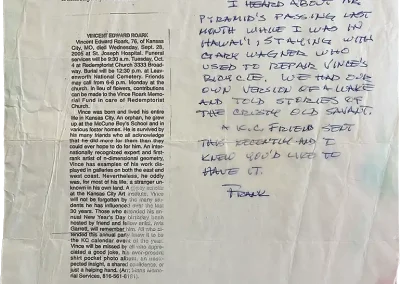 Letter set to me about Vincent Roark in 2005